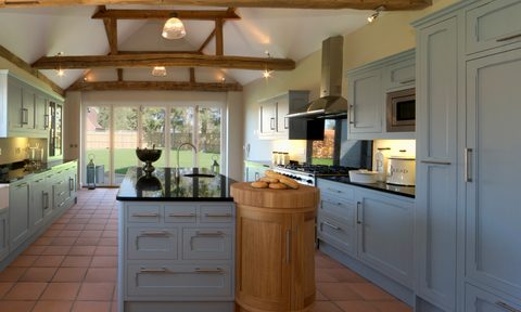 Blue kitchen cabinets in farmhouse design