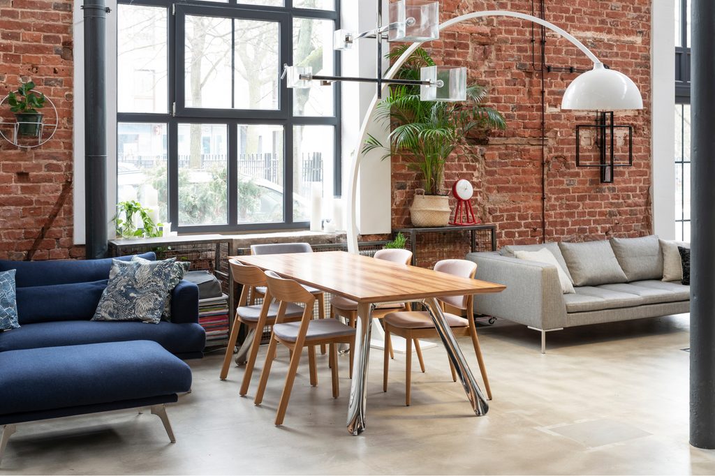 Contemporary industrial living room dining room