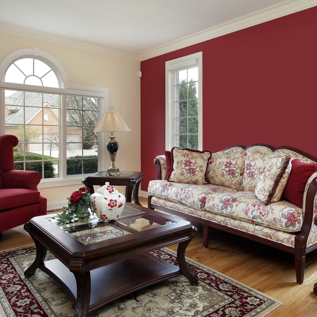 cream and red traditional living room wall colors