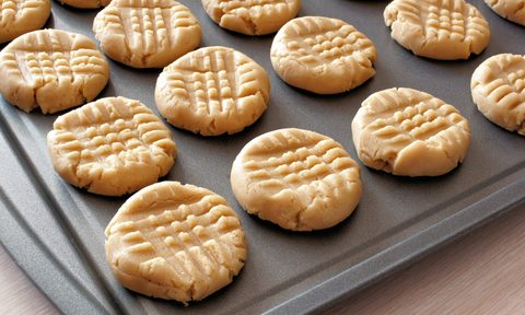 Homemade peanut butter cookies on a baking sheet