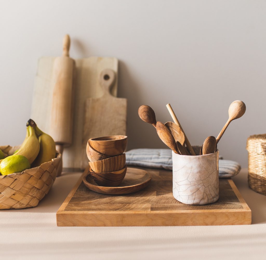 Kitchen with cream colored walls.