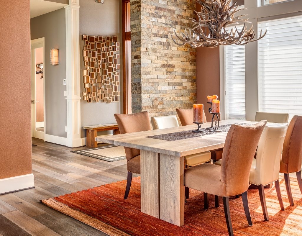 orange and beige luxe dining room aesthetic for rustic design