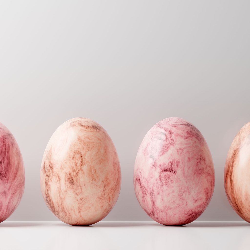 Pink and orange marbled Easter eggs