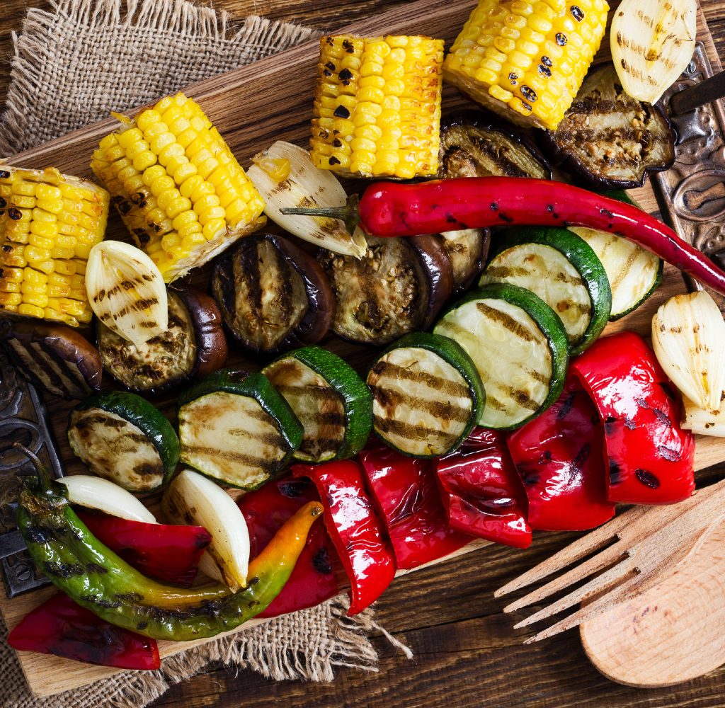 Platter of grilled vegetables with eggplant.