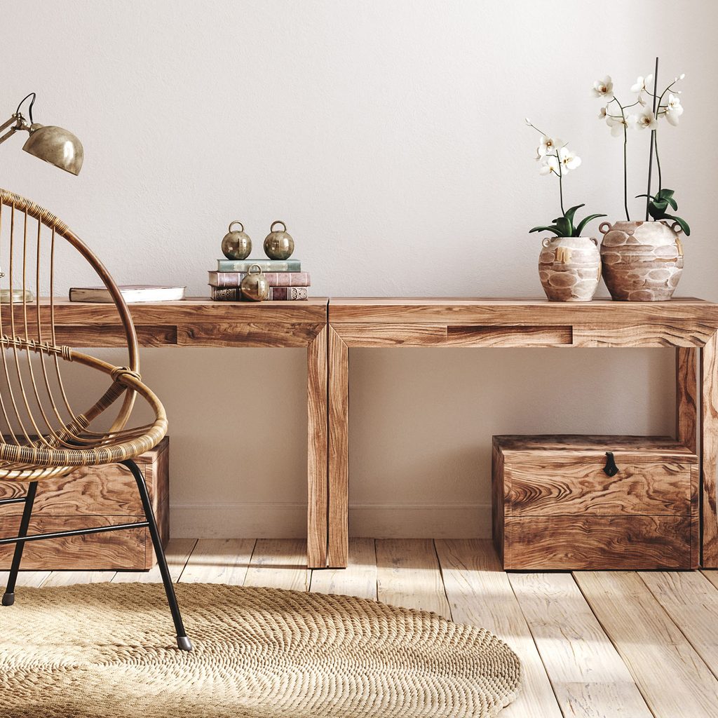 Rustic farmhouse interior with upscale decor