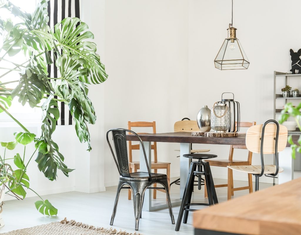 modern room white color palette and mix and matched metal decor