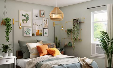 Bedroom with lots of plant life