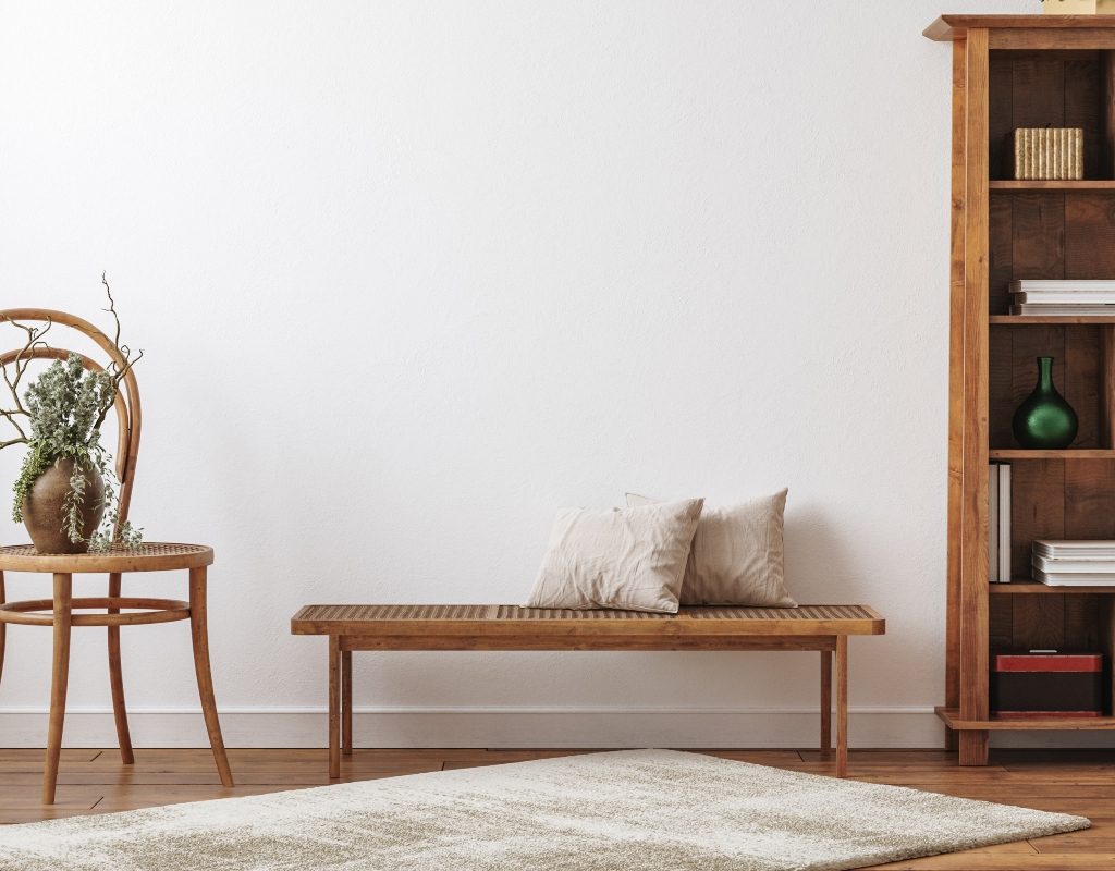 farmhouse entryway design with light colored rug