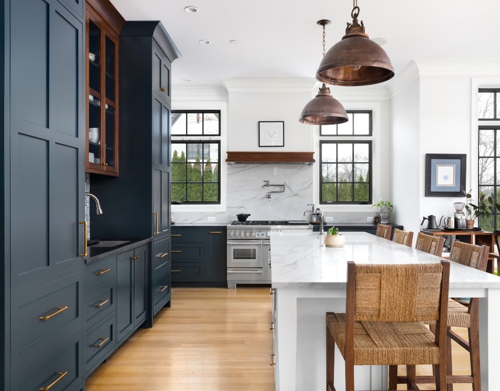Navy blue farmhouse-style kitchen design