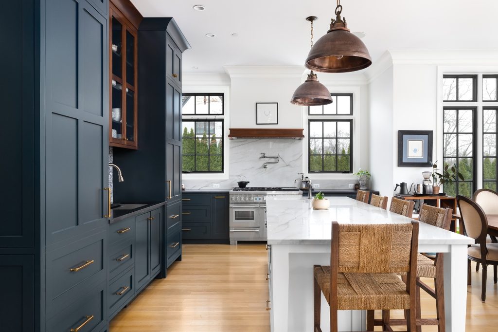 Navy blue farmhouse-style kitchen design