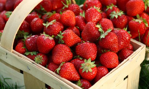 Strawberries in a wooden basket