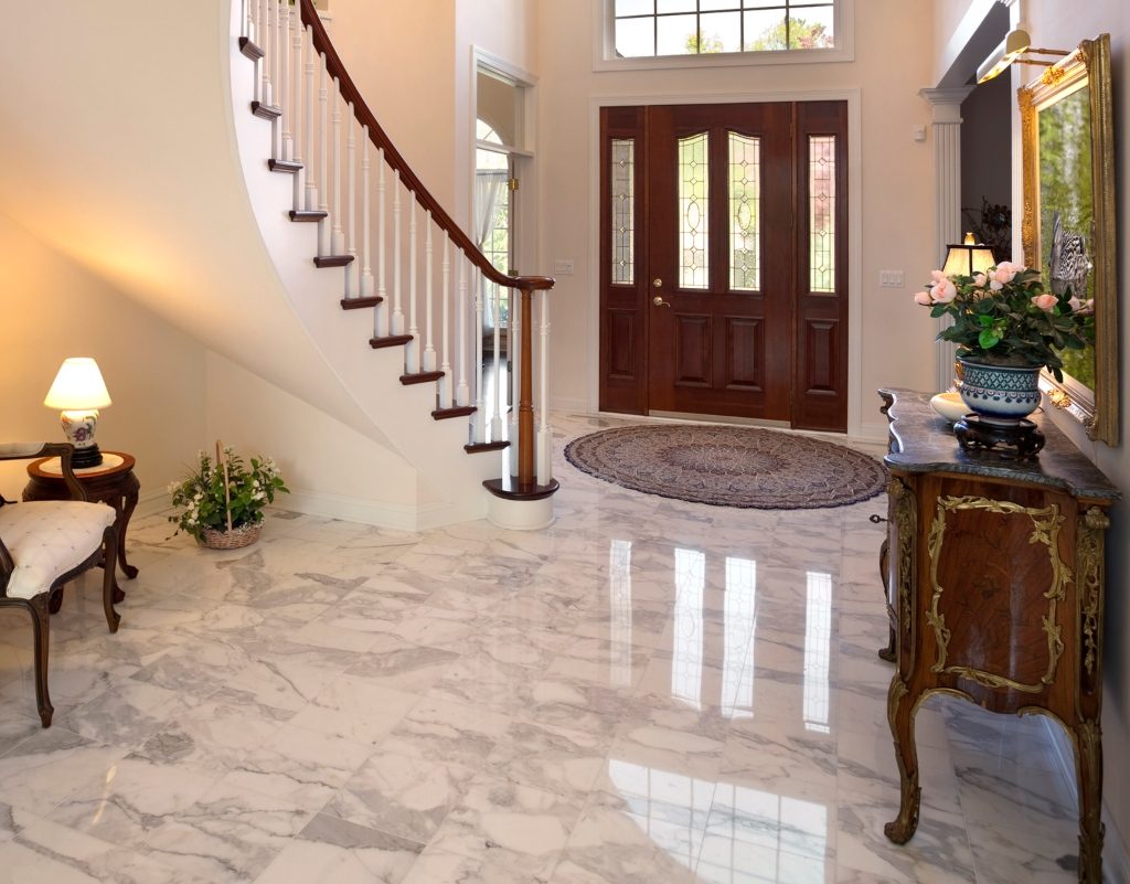 marble floors in a grand entryway