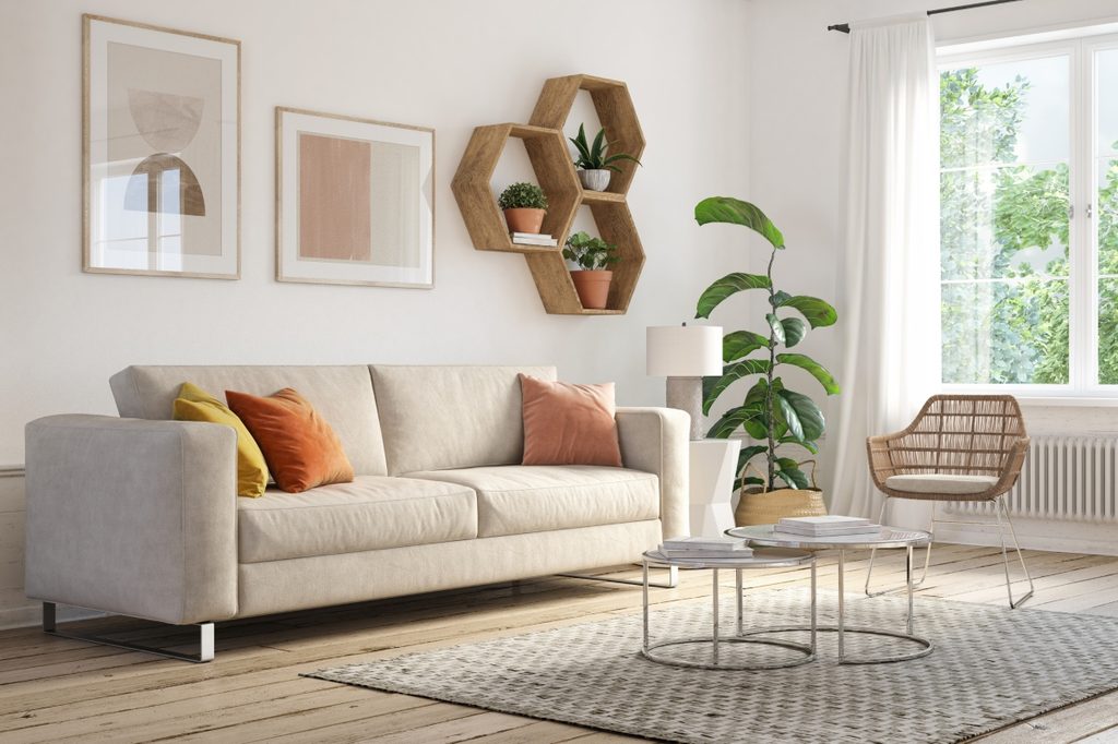 Modern living room design with neutral palette