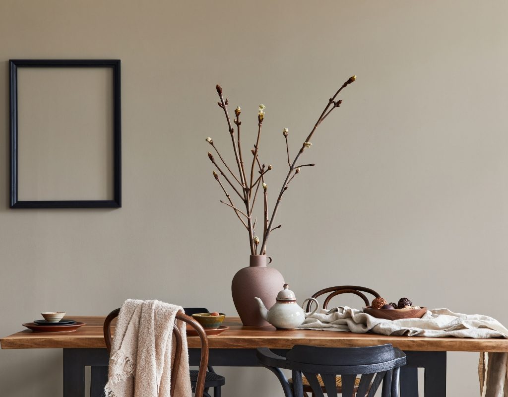 Rustic and Scandinavian design table with gray background