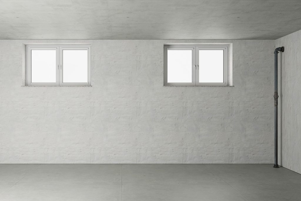 Standard basement with gray cement walls