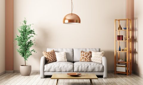 Modern living room design with warm taupe paint colors