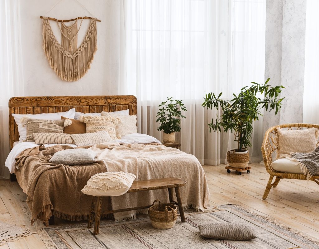 White rustic and Scandinavian designed bedroom