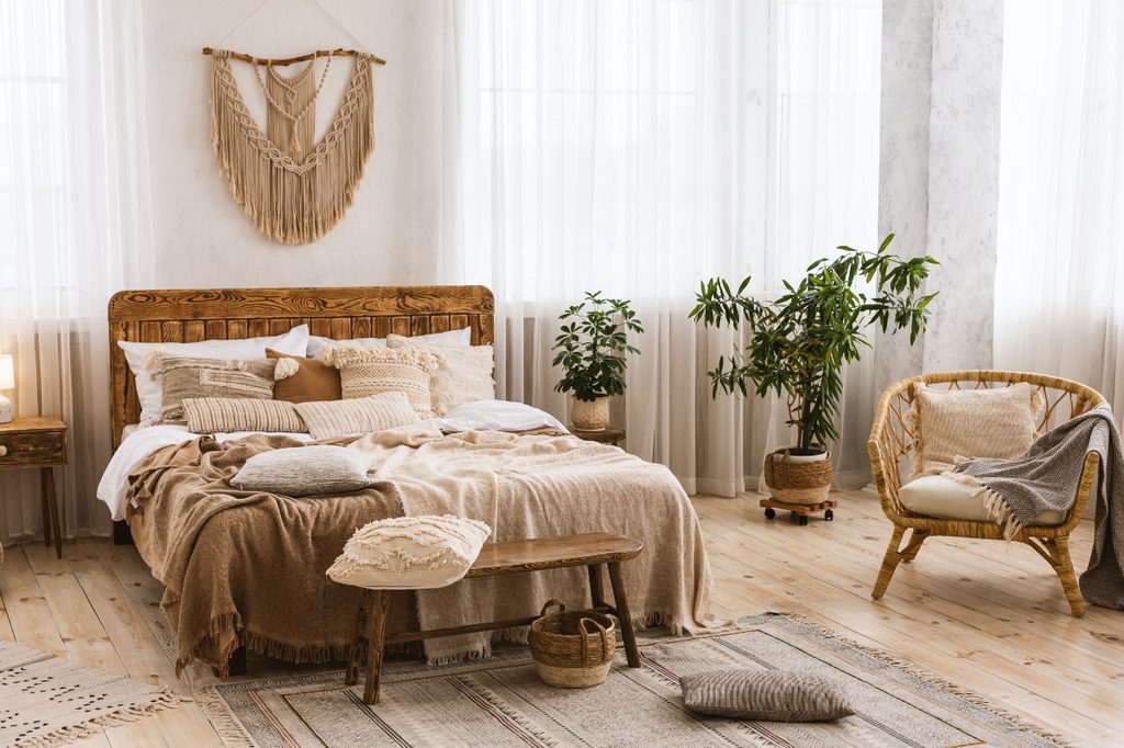 White rustic and Scandinavian designed bedroom