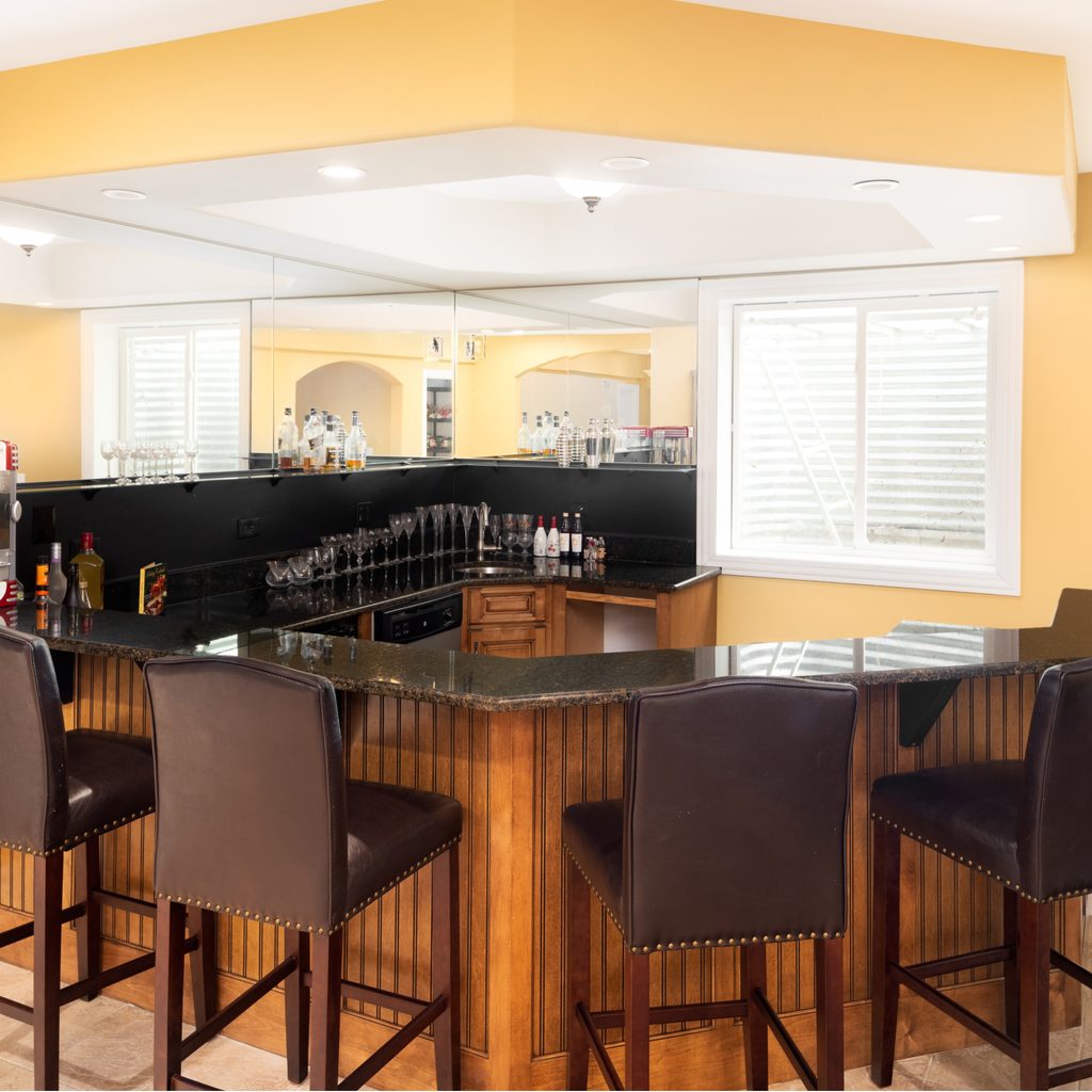 Basement with yellow walls