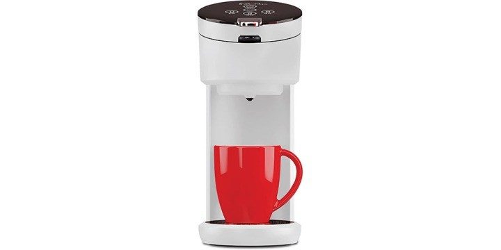 White Instant Pot Solo Coffee Maker with red coffee mug