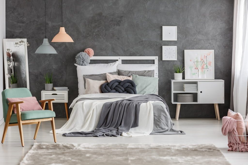 textured gray wall in bedroom