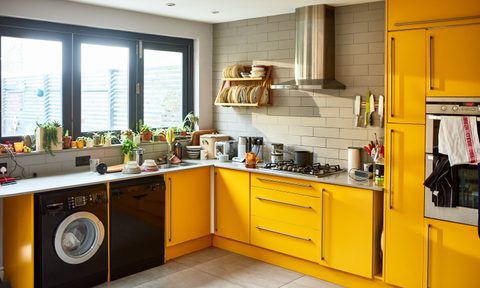 Yellow kitchen cabients