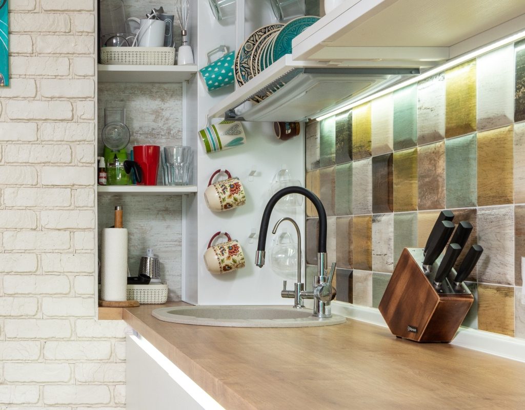Handmade kitchen tile backsplash that is colorful