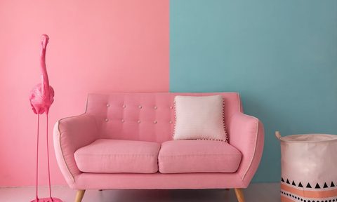 Pink and blue color blocking wall paint design
