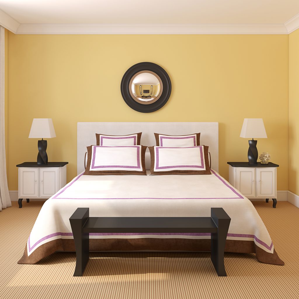 symmetrical bedroom with neutral colors