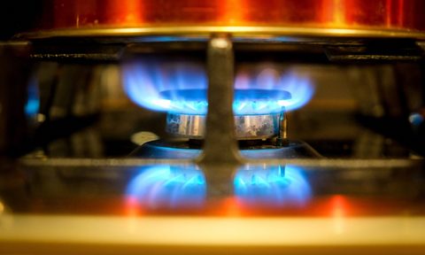 A close-up of a gas stove