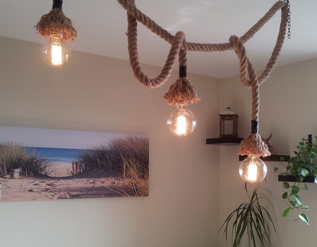 Beach home decor with unique rope lighting statement