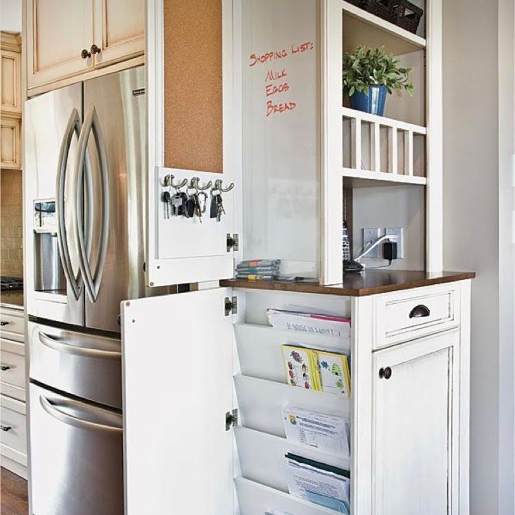 Home hub cabinet in custom kitchen
