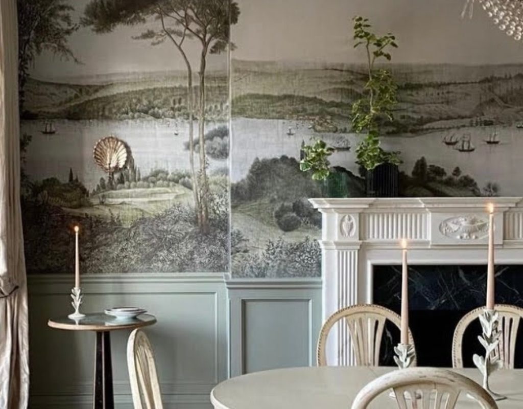Elegant wallpaper mural dining room design