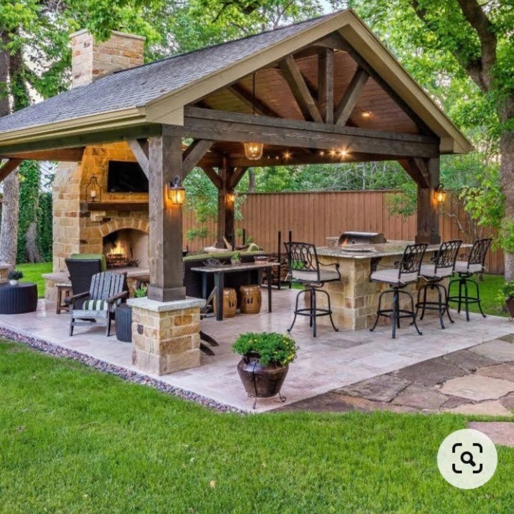 HGTV separate covered outdoor patio space with barbeque
