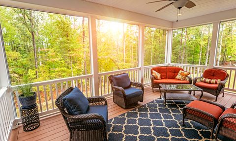 Screen-in porch with furniture