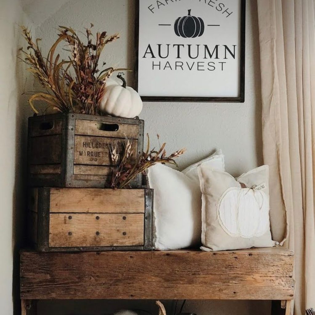 fall decor in entryway rustic and modern