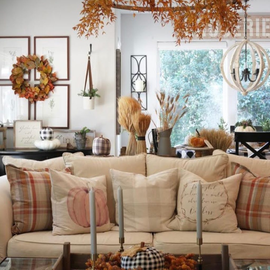 neutral fall living room decor
