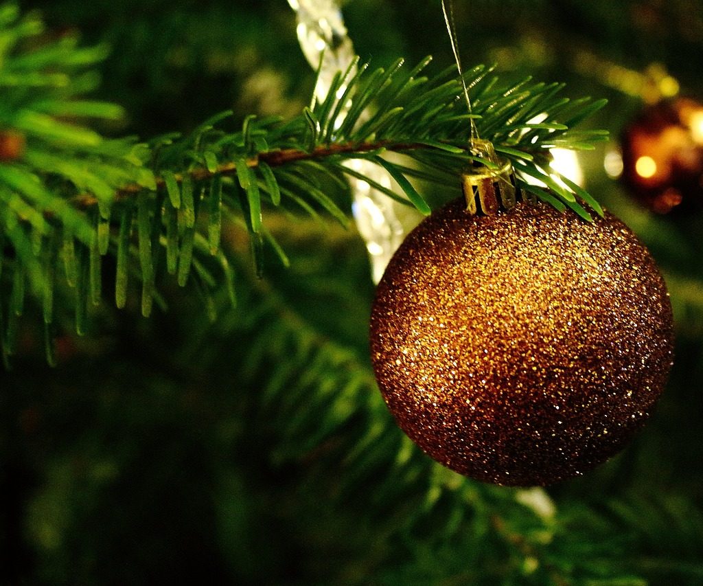 copper colored christmas tree ornament