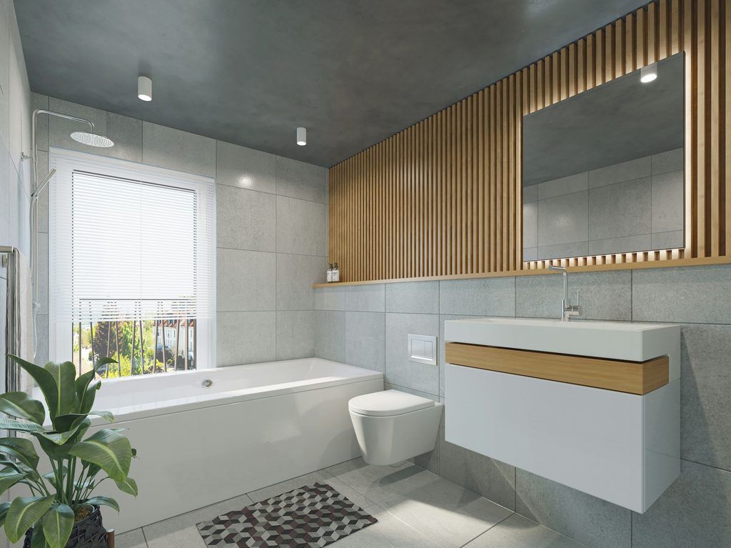 modern bathroom with suspended toilet
