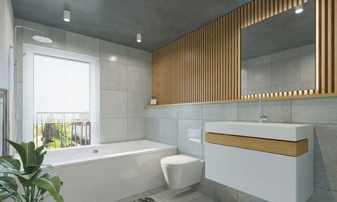 Modern bathroom with suspended toilet