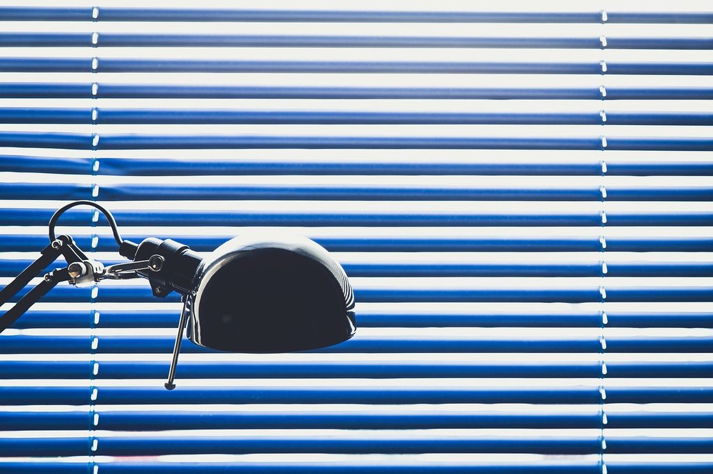 blue blinds in an office