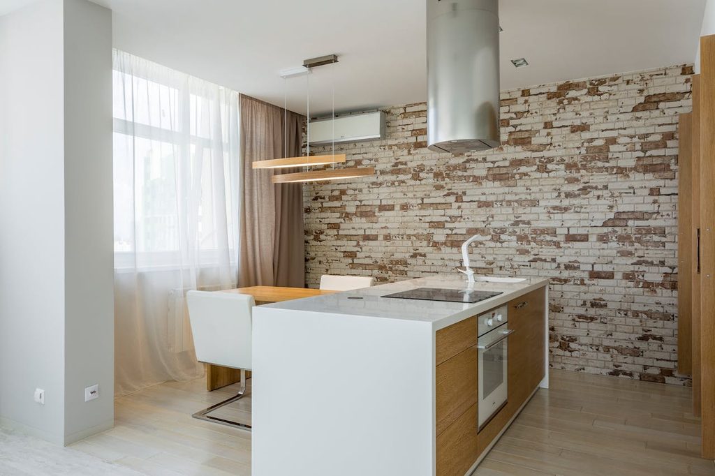 sheer curtains in a minimalist kitchen