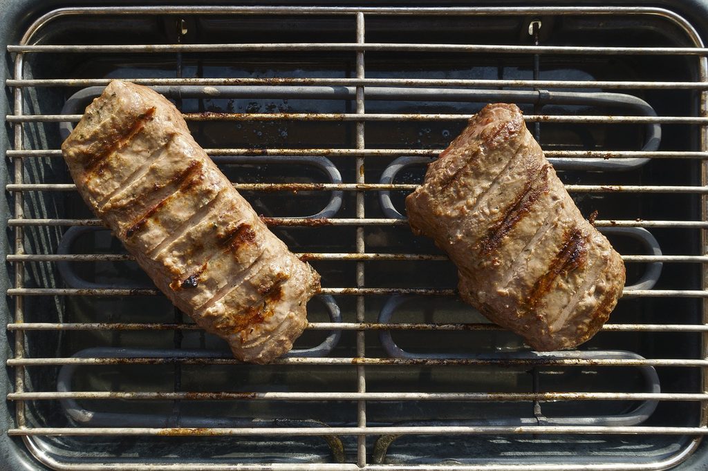 Pieces of meat on an electric grill