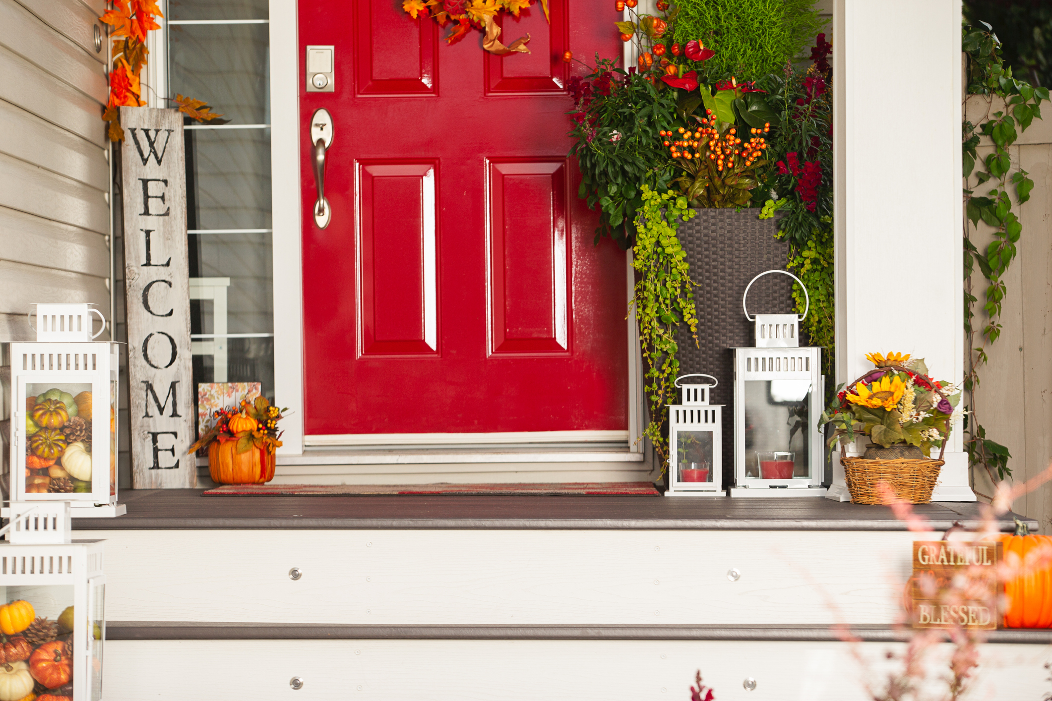 house with red door on front