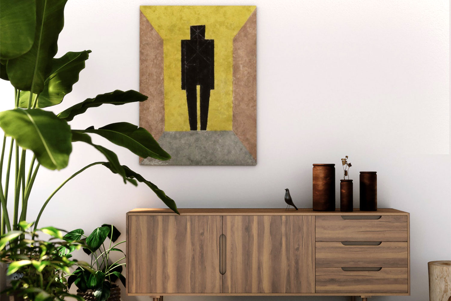 mounted artwork on wall