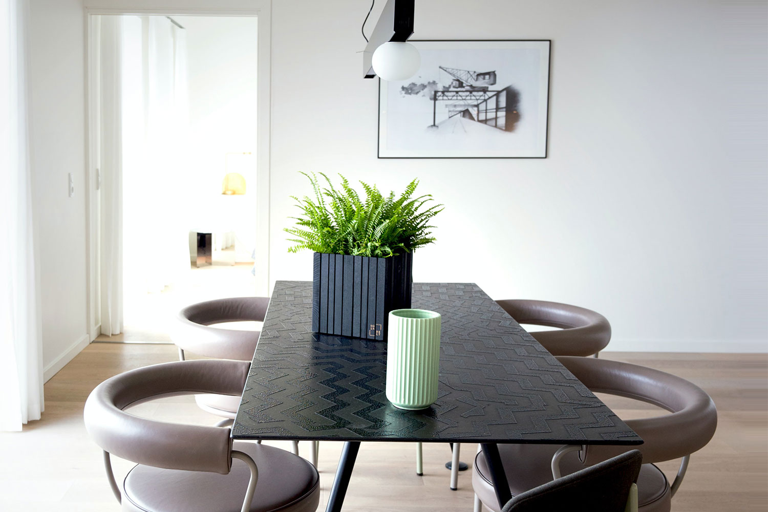 Dining table with a plant