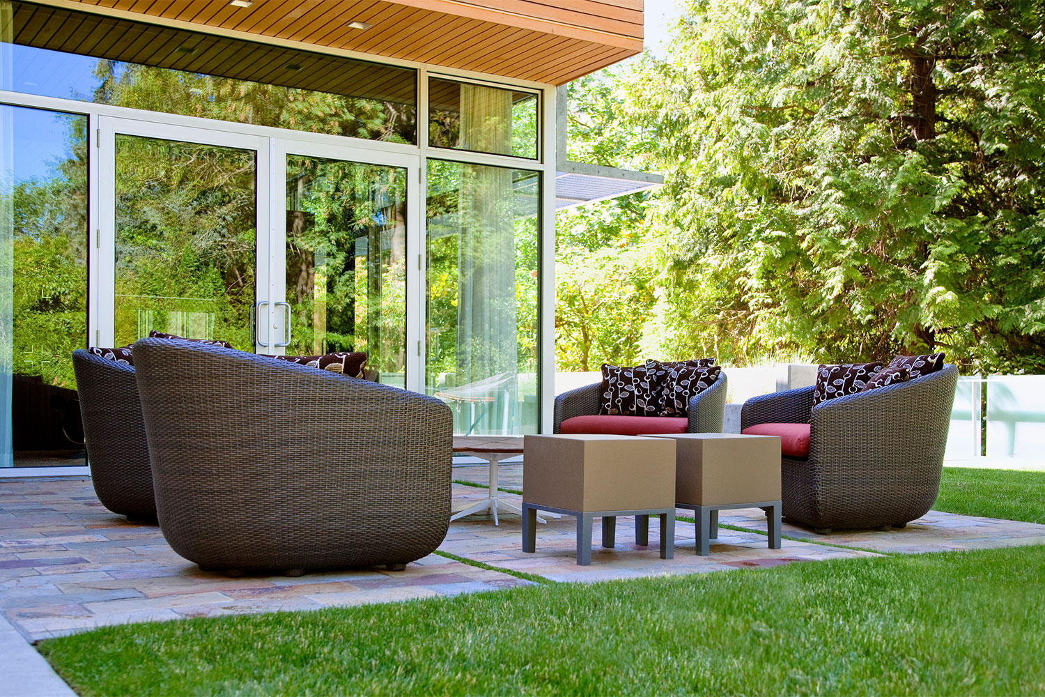 modern outdoor furniture in a garden