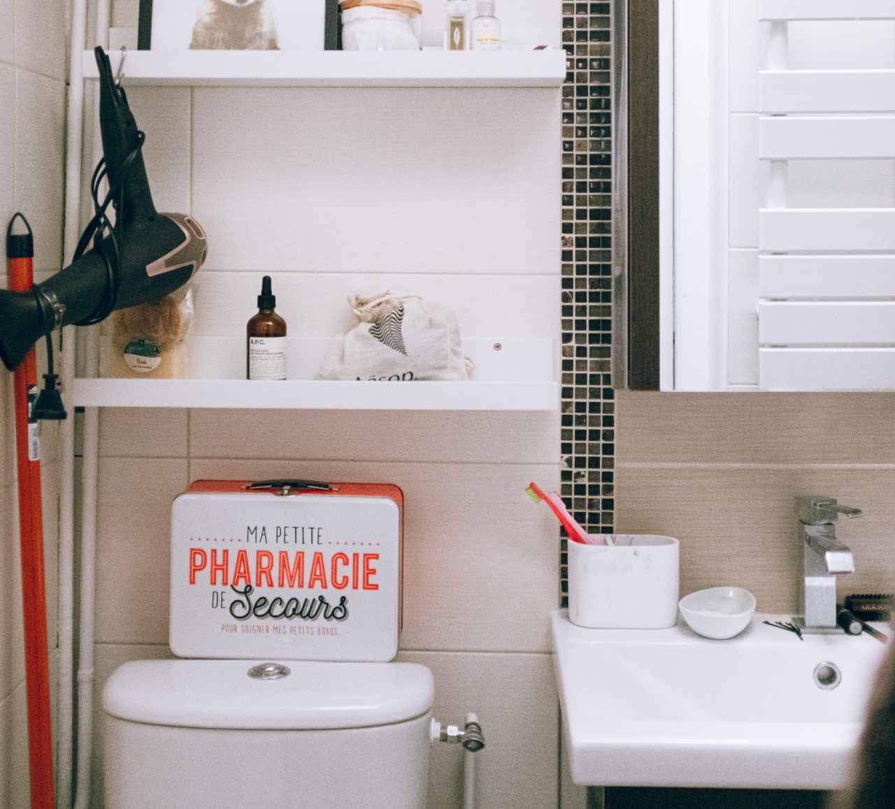 Bathroom with shelves and sink