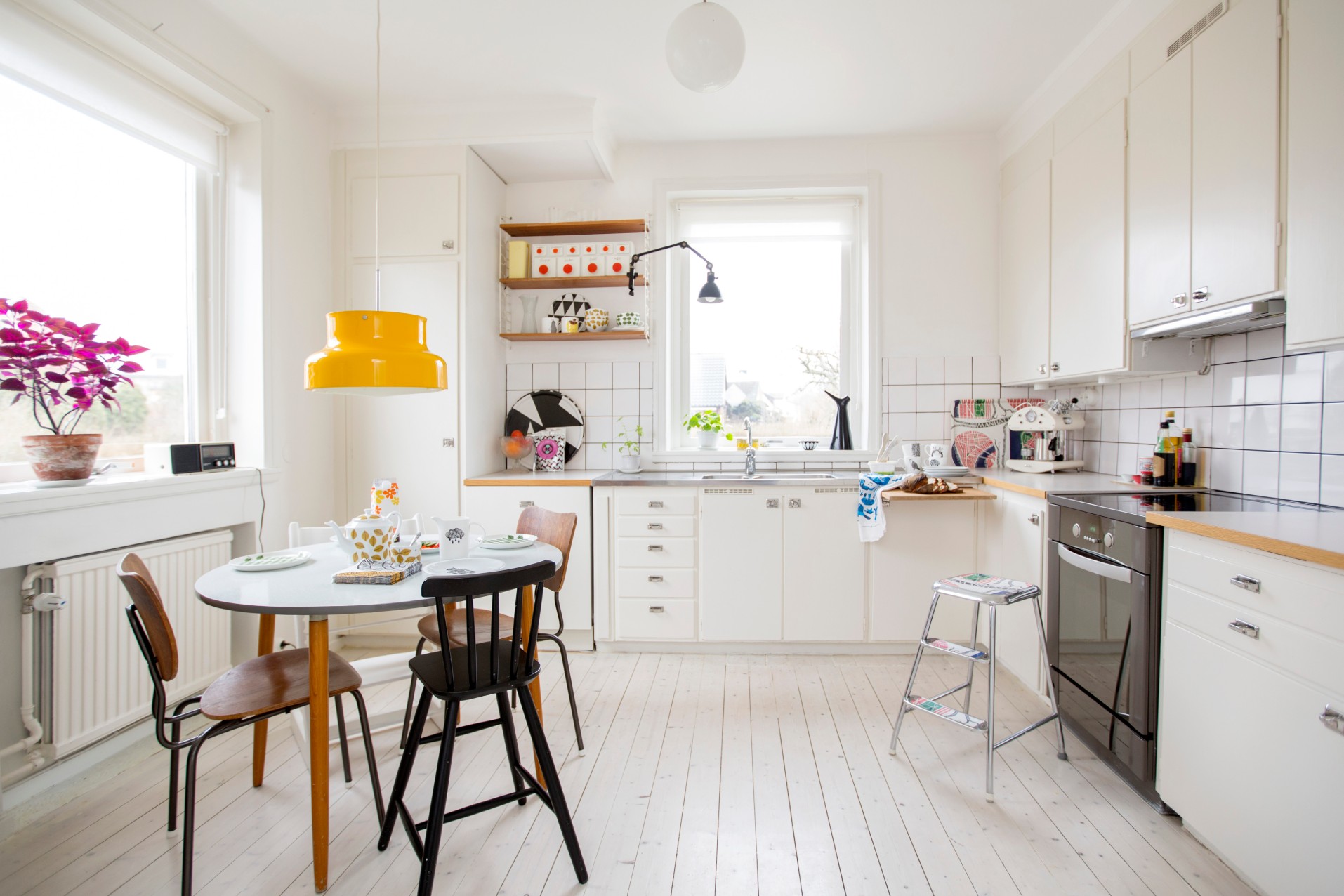 Kitchen with white floor