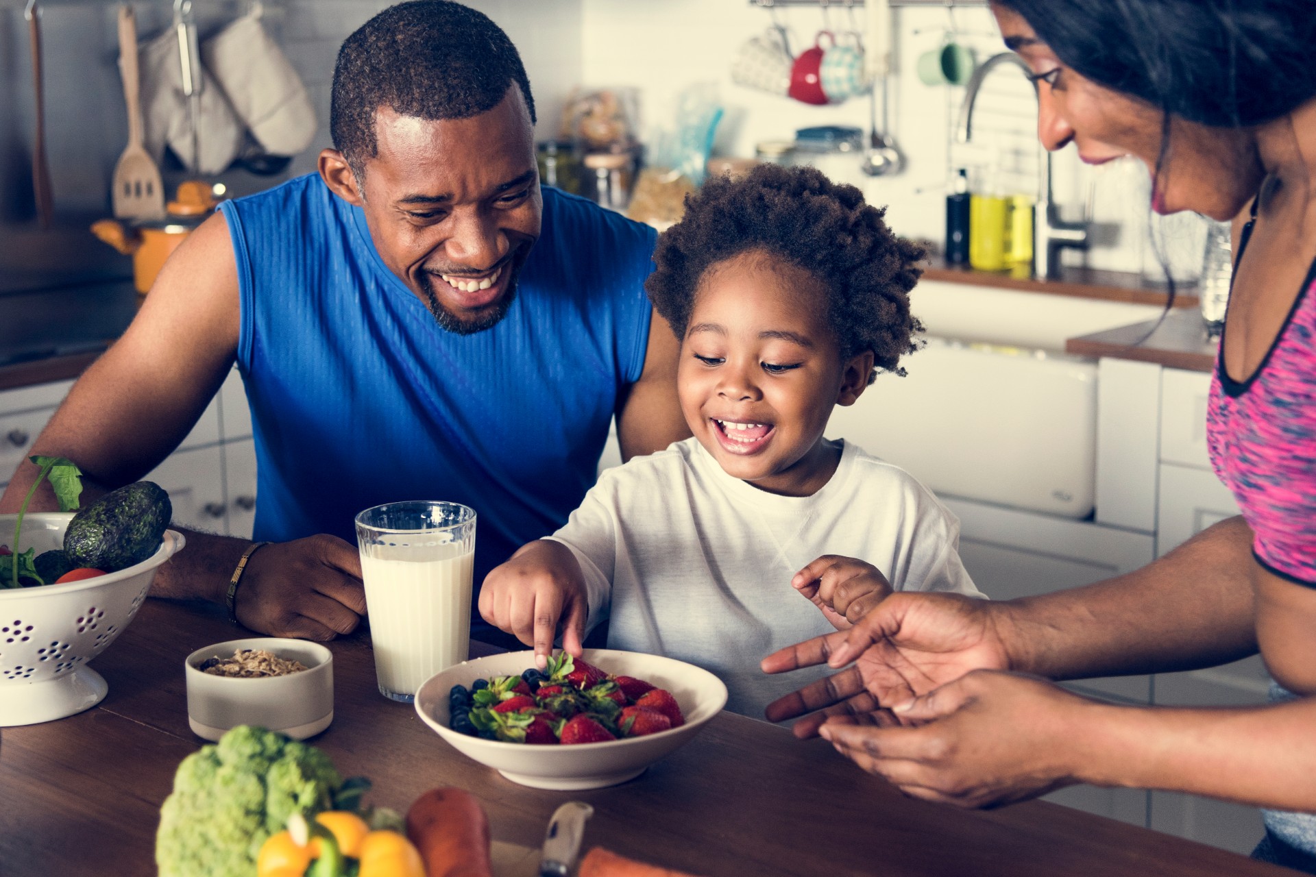 Happy family in eat-in kitchen